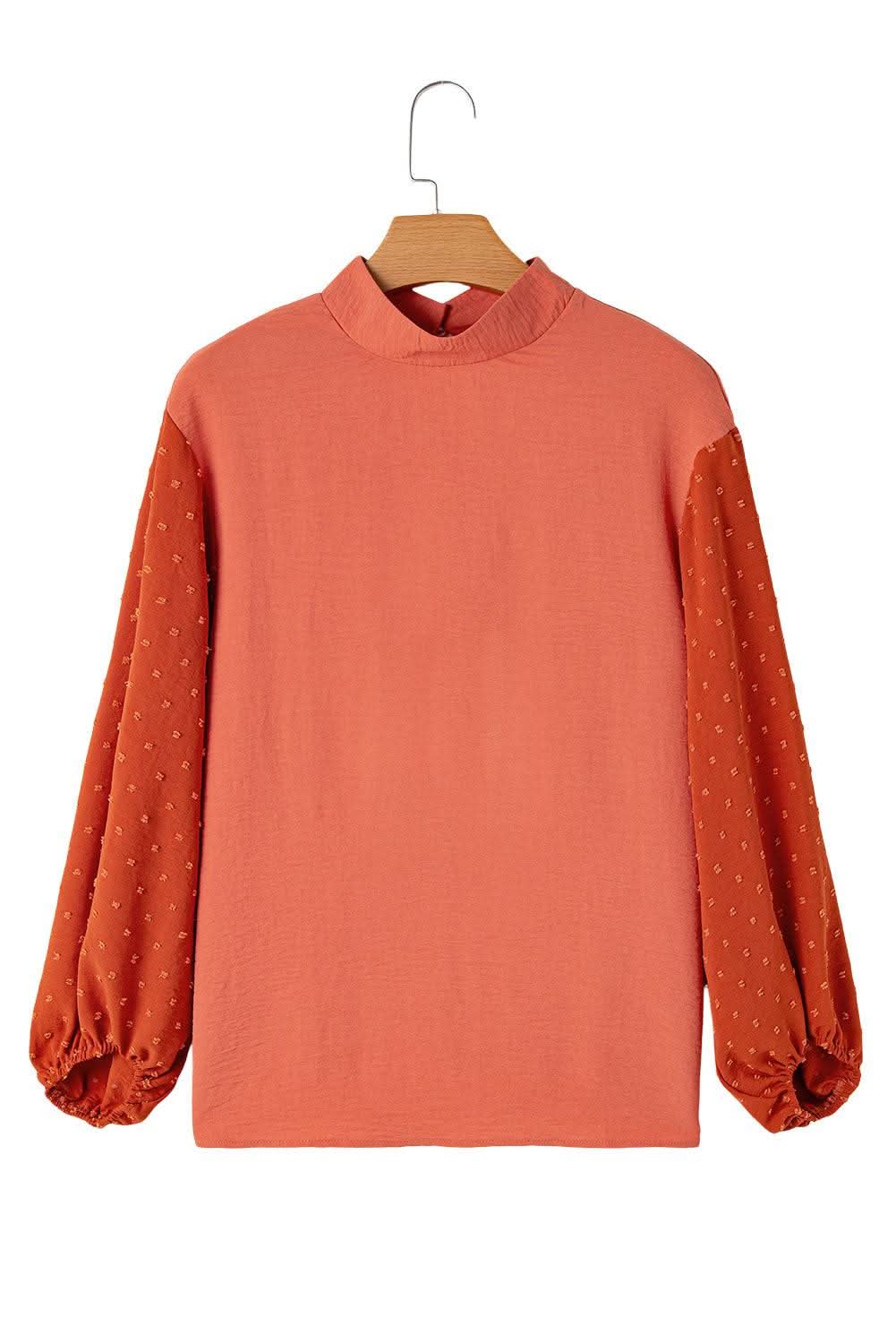 Russet Orange Swiss Dot Balloon Sleeve Loose Blouse - Love Salve
